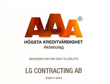 LG Contracting AB har högsta kreditbetyg